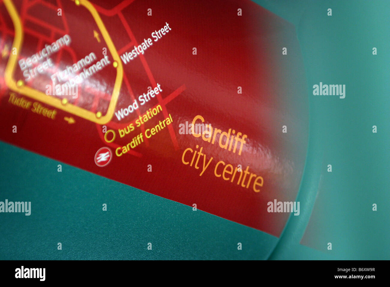 Map of bus route for Cardiff City Centre on the interior of a bendy bus Stock Photo