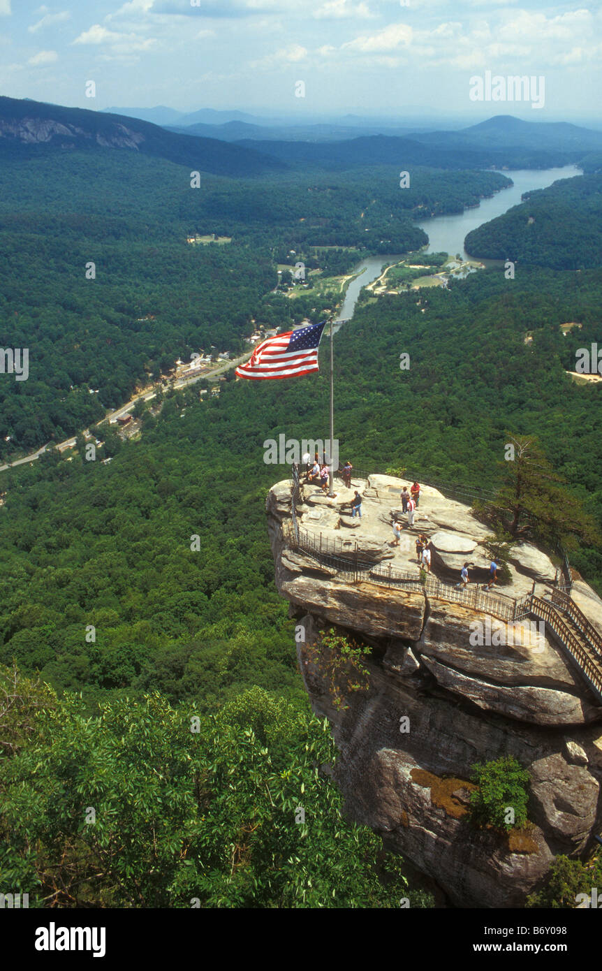 Visitors look at view from atop Chimney Rock, Chimney Rock Park, North ...