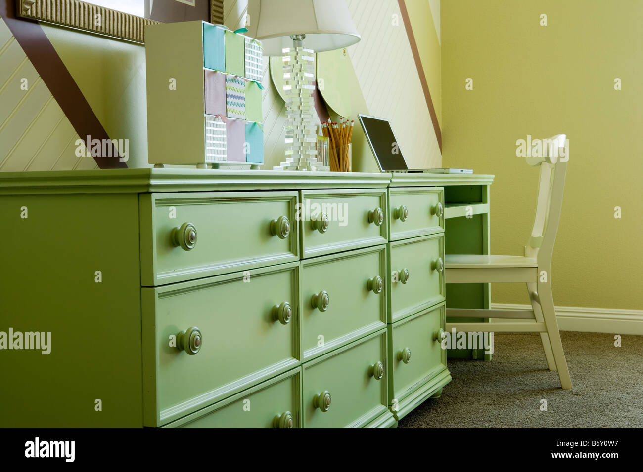 Green dresser with built in desk Stock Photo - Alamy