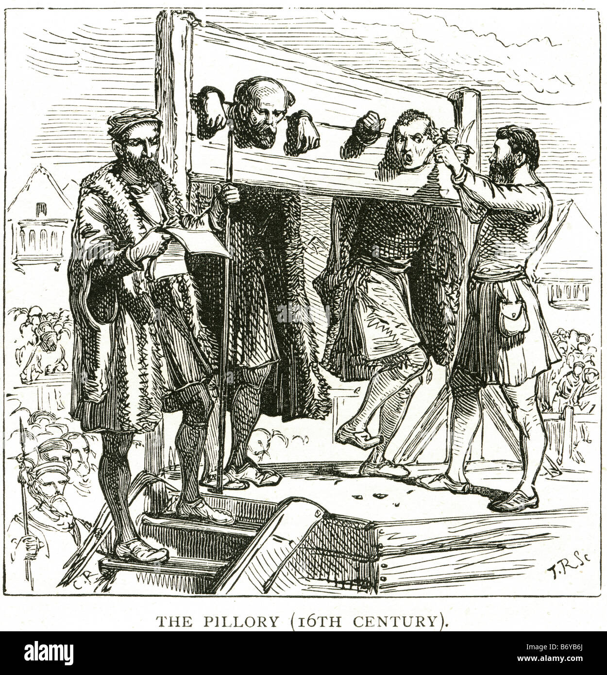 the pillory 16th centuary punishment public humiliation lethal physical abuse Stock Photo