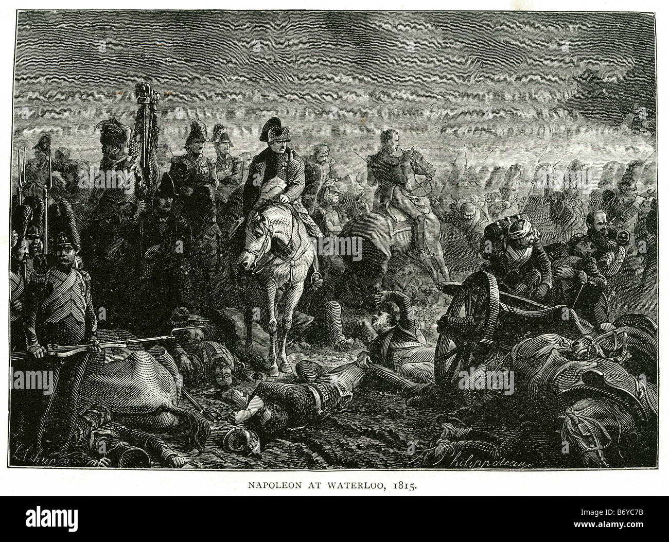 napolean at Battle of Waterloo 1815 Belgium French Empire Napoleon Bonaparte Michel Ney Seventh Coalition Prussian army Gebhard Stock Photo