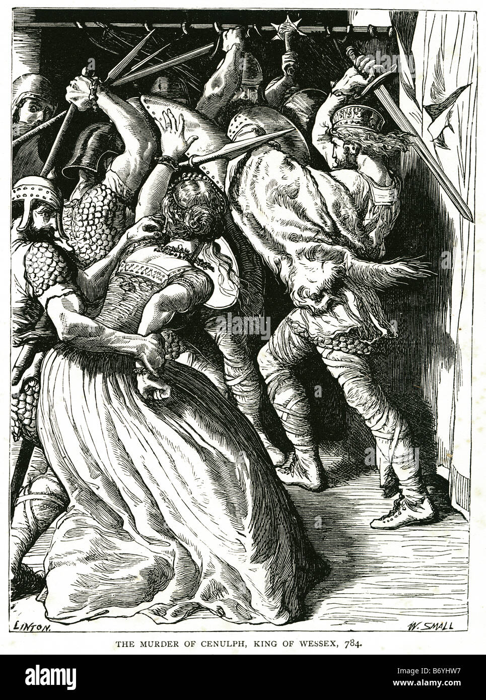 the murder of cenulph king of wessex 784 fight traditional clothing soilder solders uprising treachery period dress Stock Photo