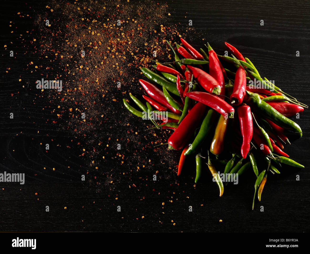 Red and Green chilli peppers Stock Photo