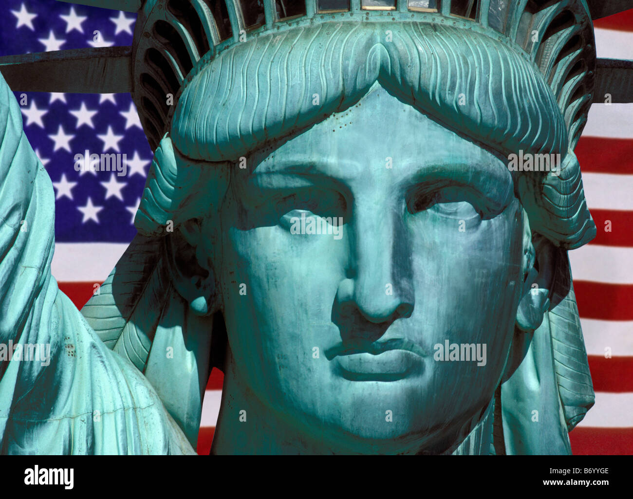 Statue of Liberty with US flag Stock Photo Alamy