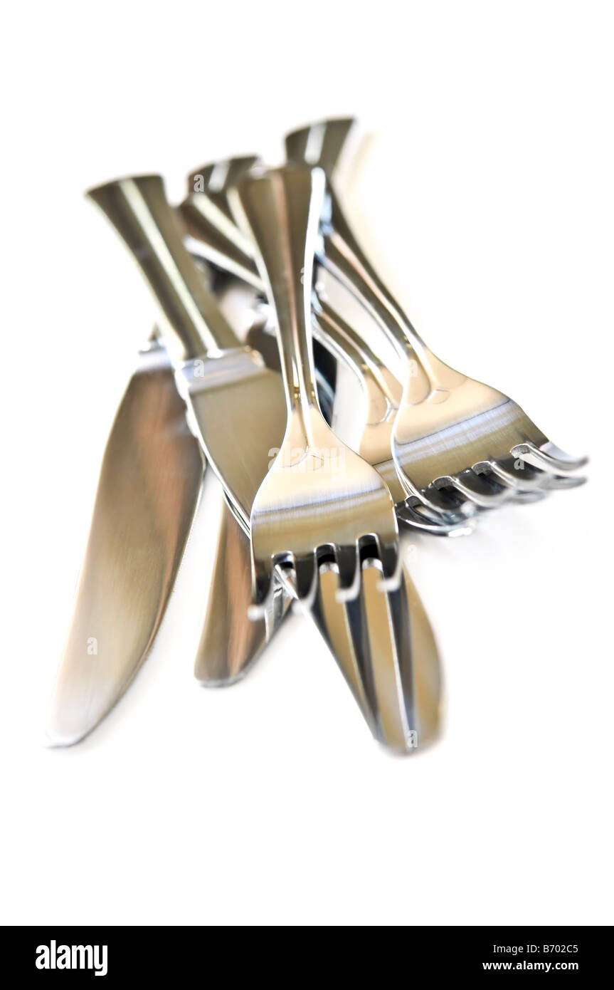Forks and knifes isolated on white background Stock Photo Alamy