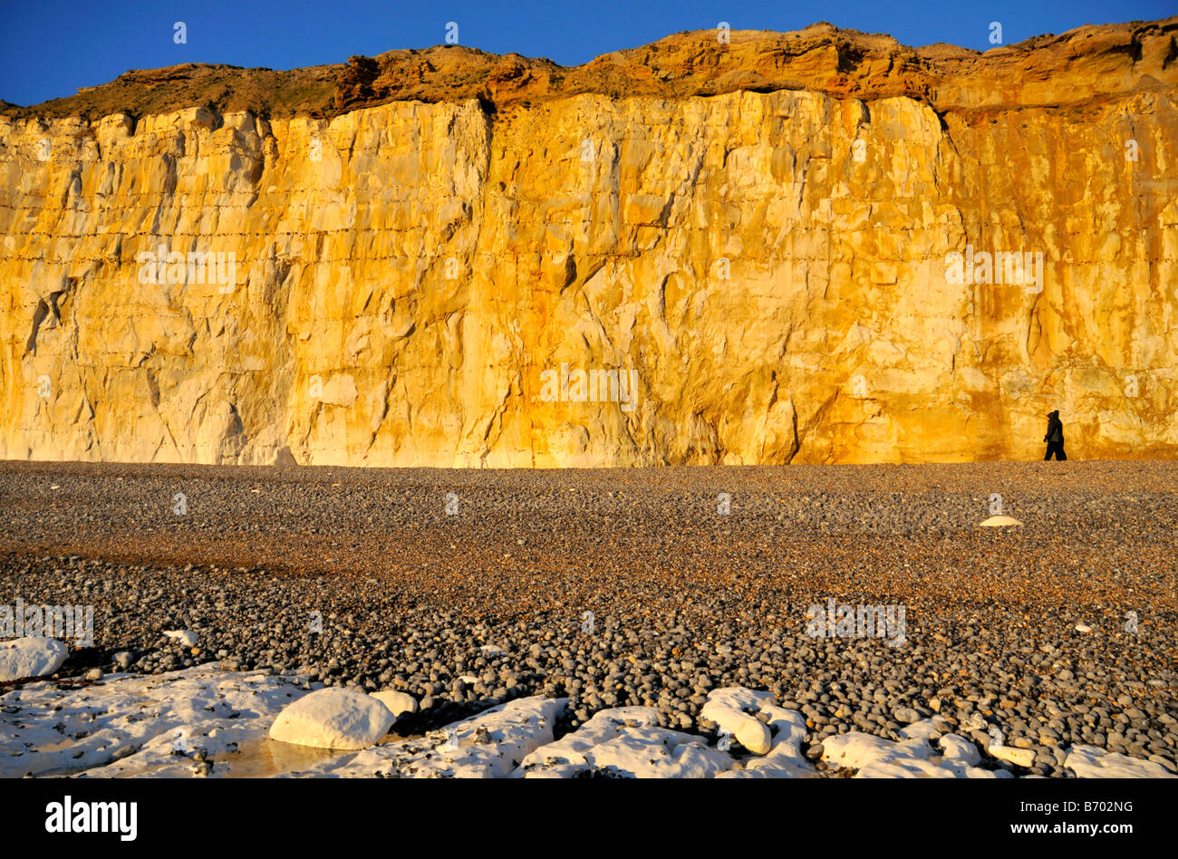 Sunset on the chalk cliff at Newhaven west beach East Sussex United Kingdom Stock Photo