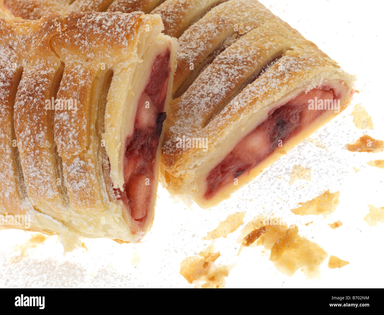 Freshly Baked Mixed Fruit And Summer Berries Strudel Pastry Dessert Isolated Against A White