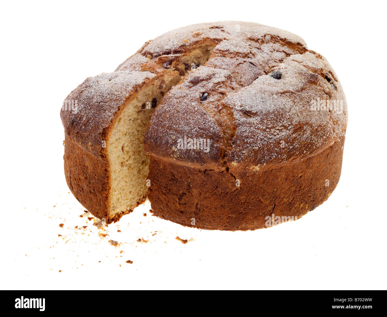 Freshly Baked Traditional Christmas Festive Season Panettone Fruit Cake Isolated Against A White Background With A Clipping Path And No People Stock Photo