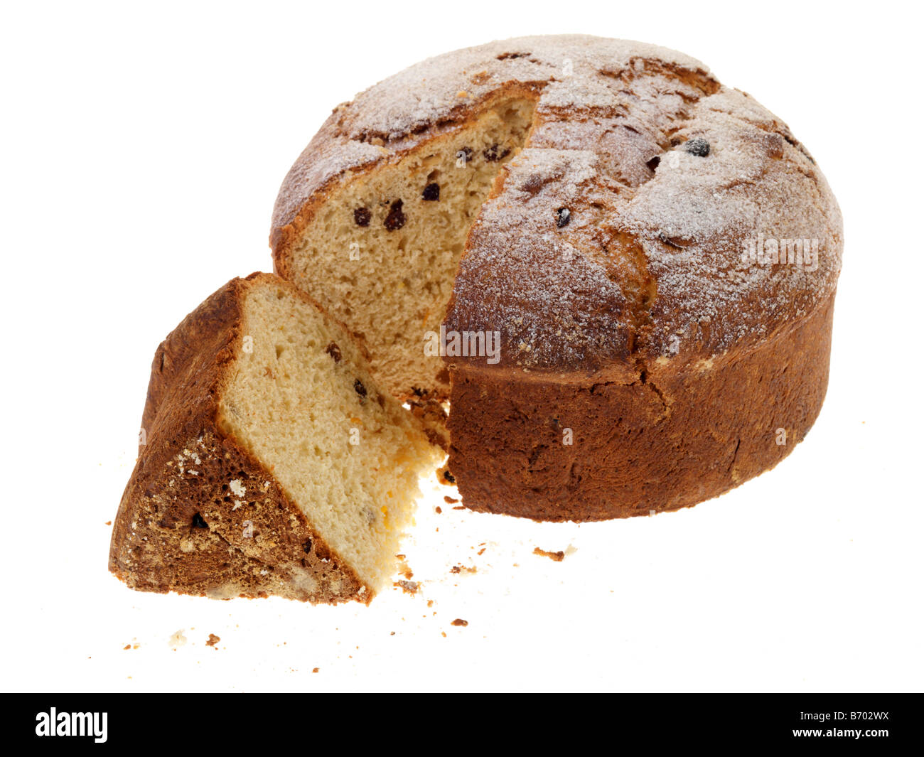 Freshly Baked Traditional Christmas Festive Season Panettone Fruit Cake Isolated Against A White Background With A Clipping Path And No People Stock Photo