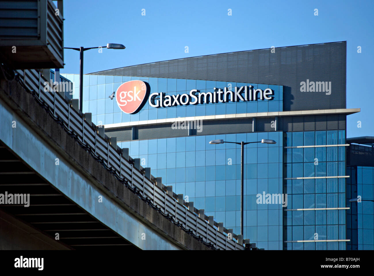 world headquarters of gsk, glaxo smith kline, above the M4 motorway on the great west road, brentford, west london, england Stock Photo
