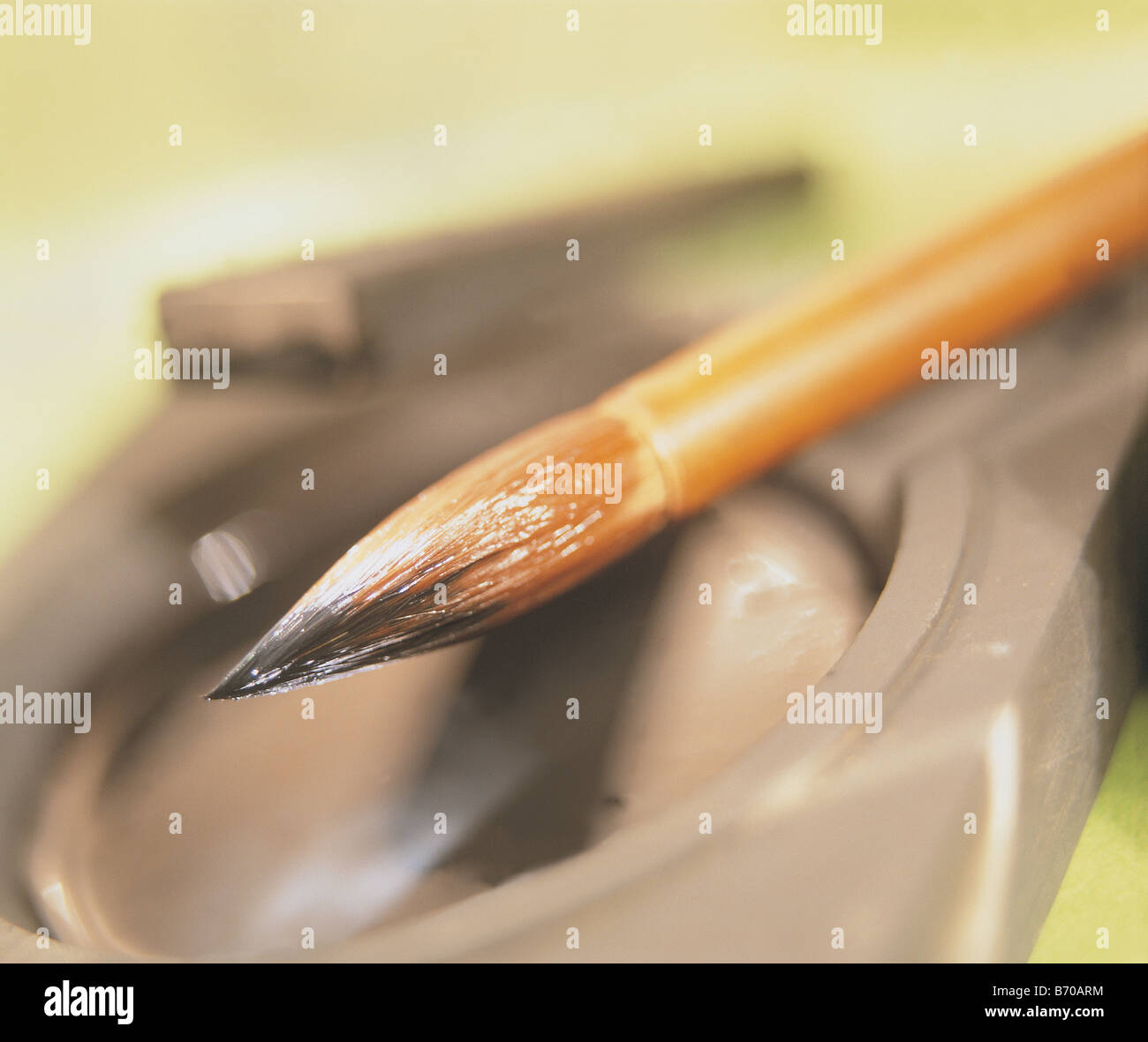 Close-up of a brush and a inkstone Stock Photo
