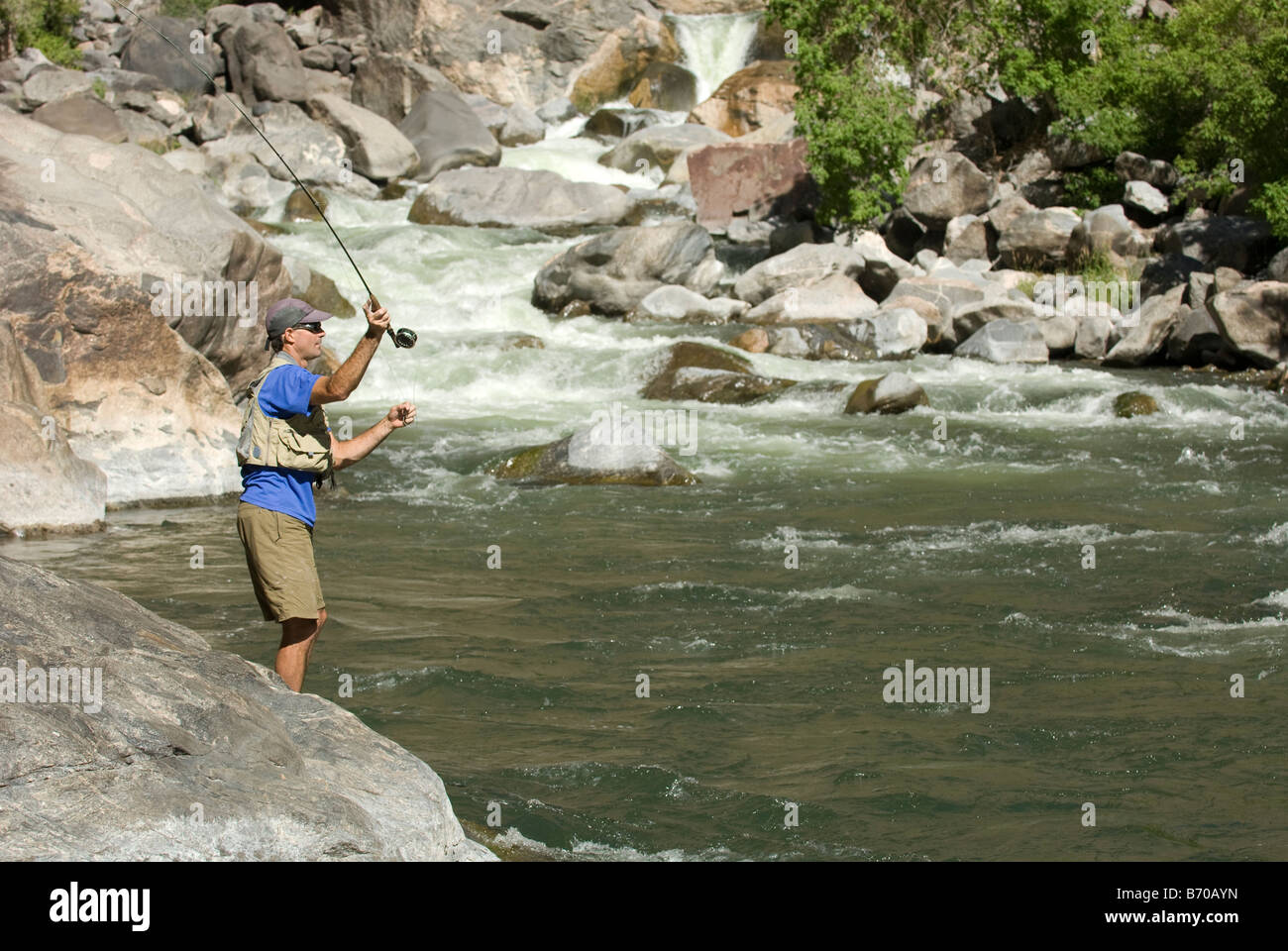 Man fly fishing in the Black Canyon of the Gunnison, Colorado Stock