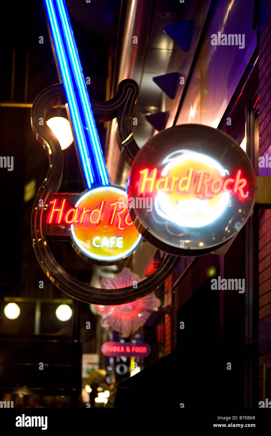 The neon sign for the Hard Rock Cafe in Broad Street in Birmingham UK Stock Photo