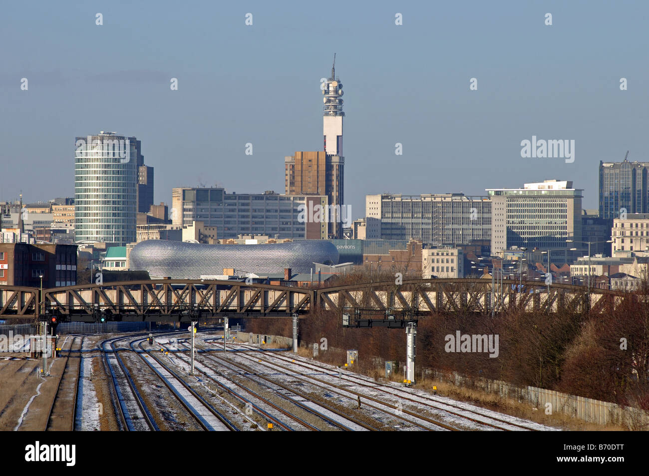 Birmingham city centre in winter seen from Small Heath railway station