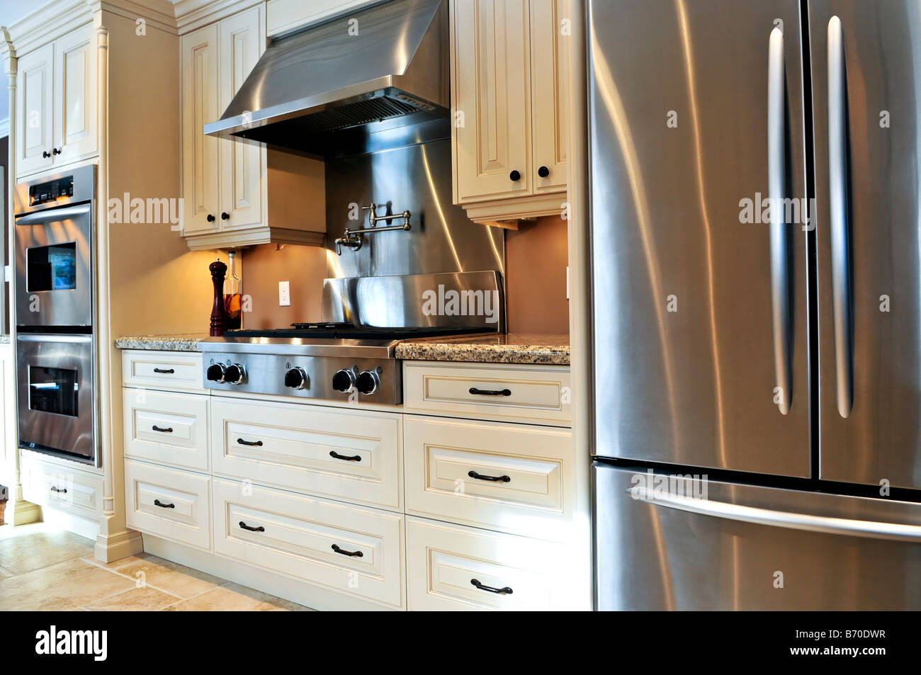 Interior of modern luxury kitchen with stainless steel appliances Stock ...