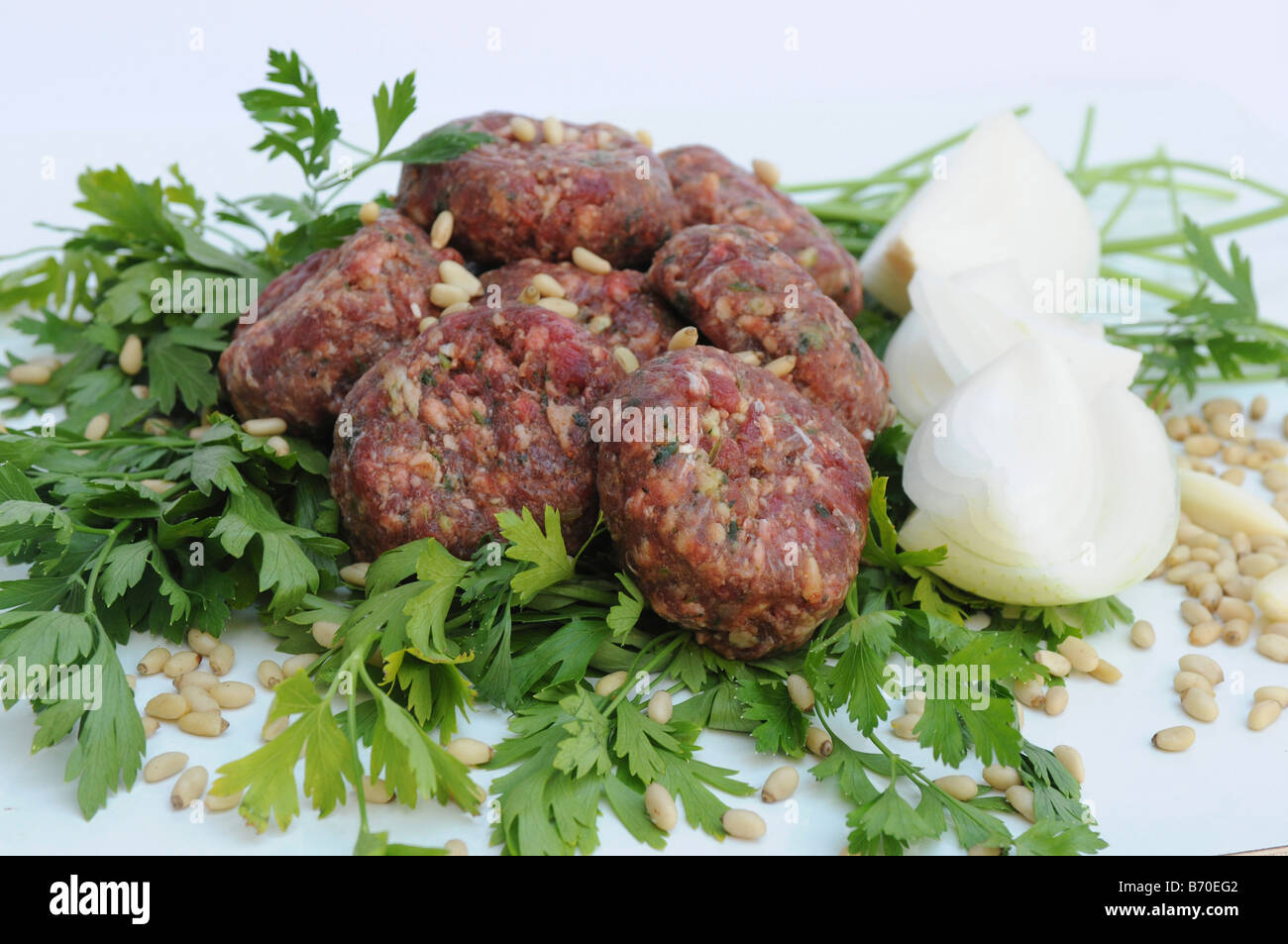 Raw hand made meat cutlets Stock Photo
