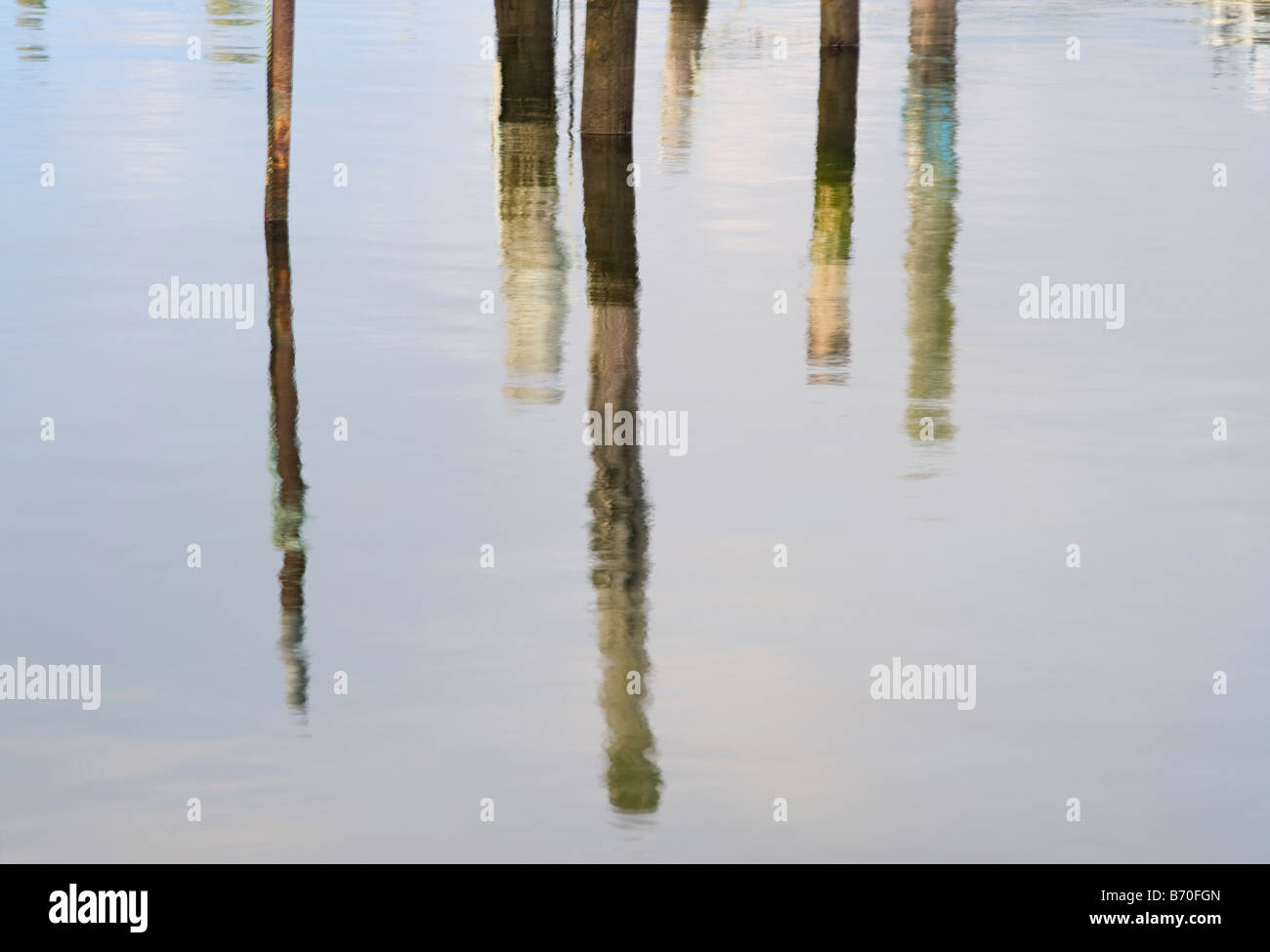 Poles reflected in water, Sweden Stock Photo