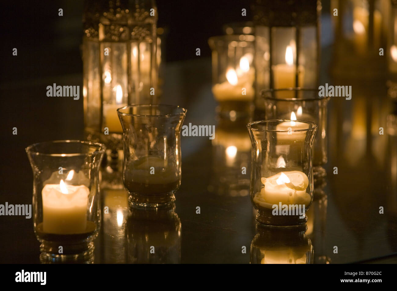 candles in glass containers Stock Photo Alamy