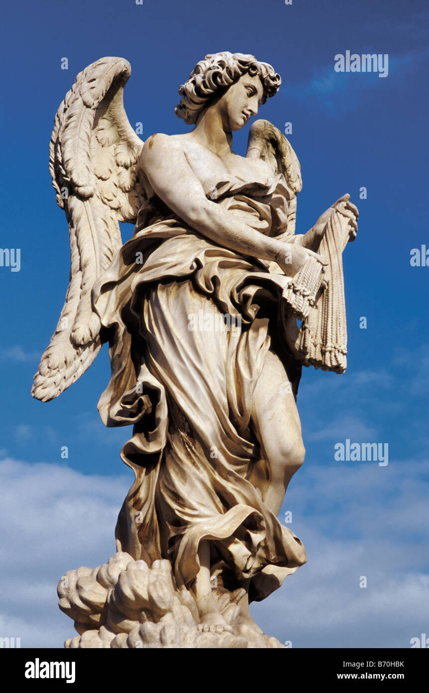 Statue of angel by Bernini at Ponte Sant Angelo in Rome Italy Stock