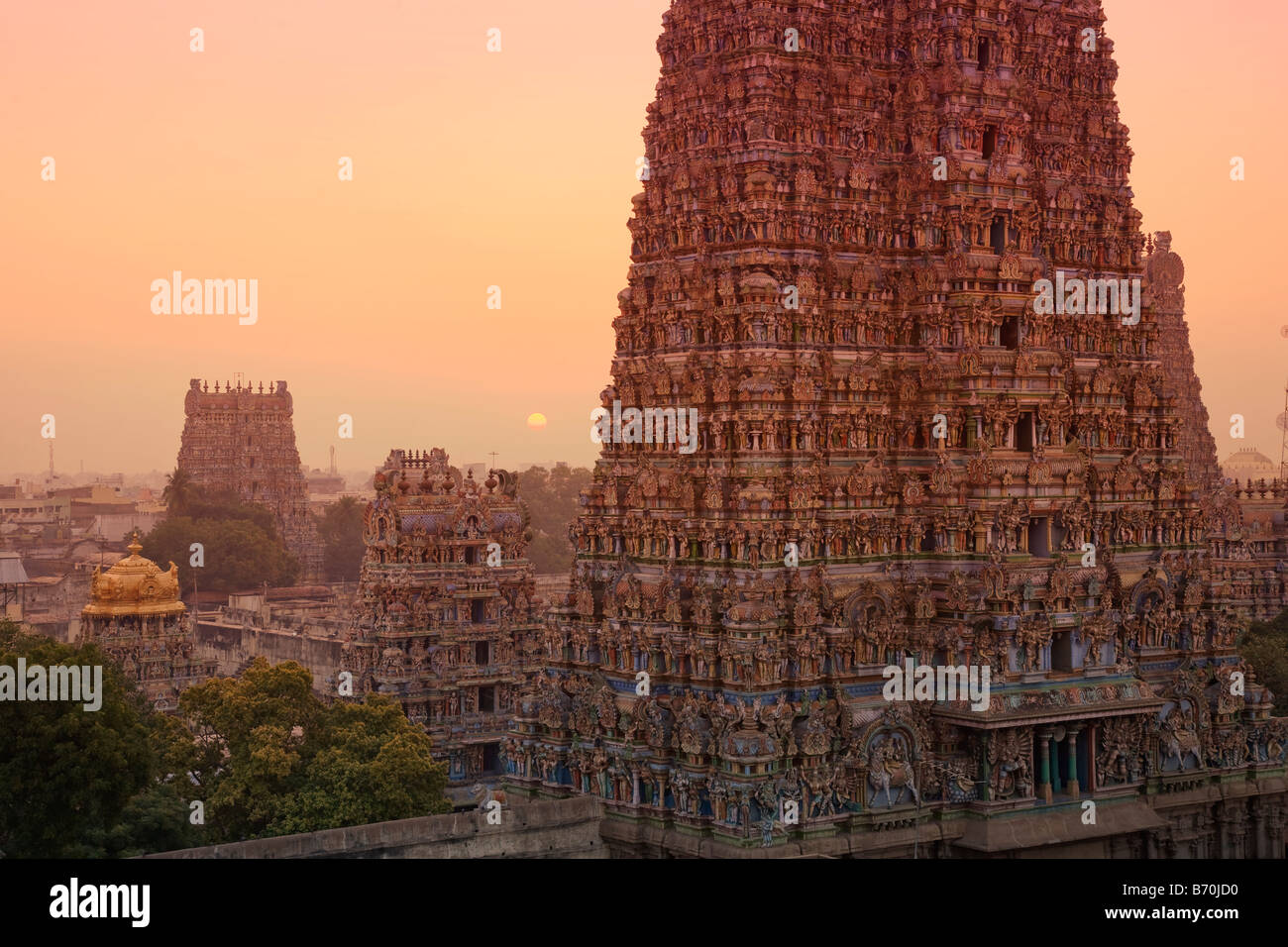 Sri Meenakshi Temple sunset Madurai Tamil Nadu India Stock Photo
