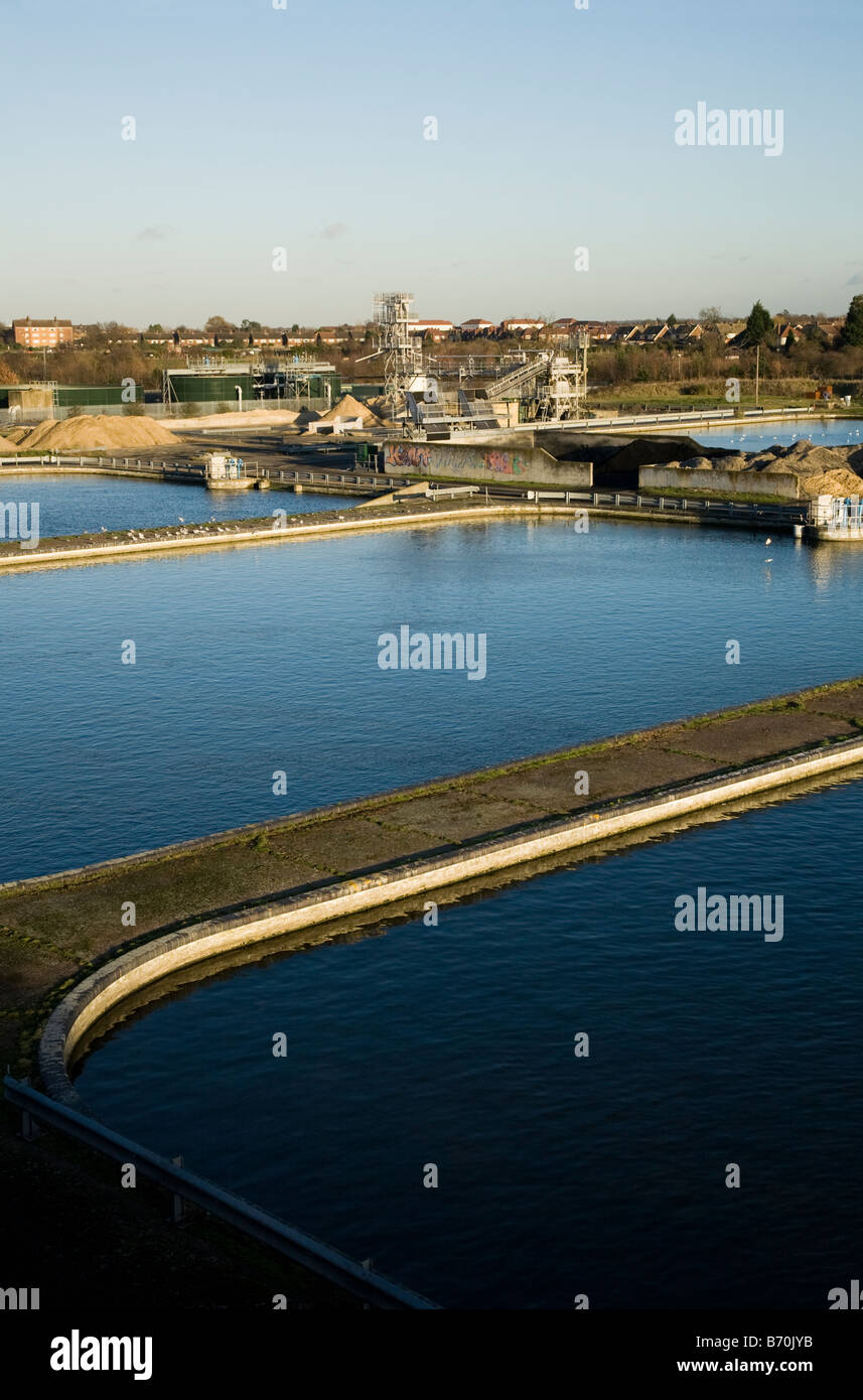 Filter beds at Thames Water treatment works at Kempton Park, Middlesex