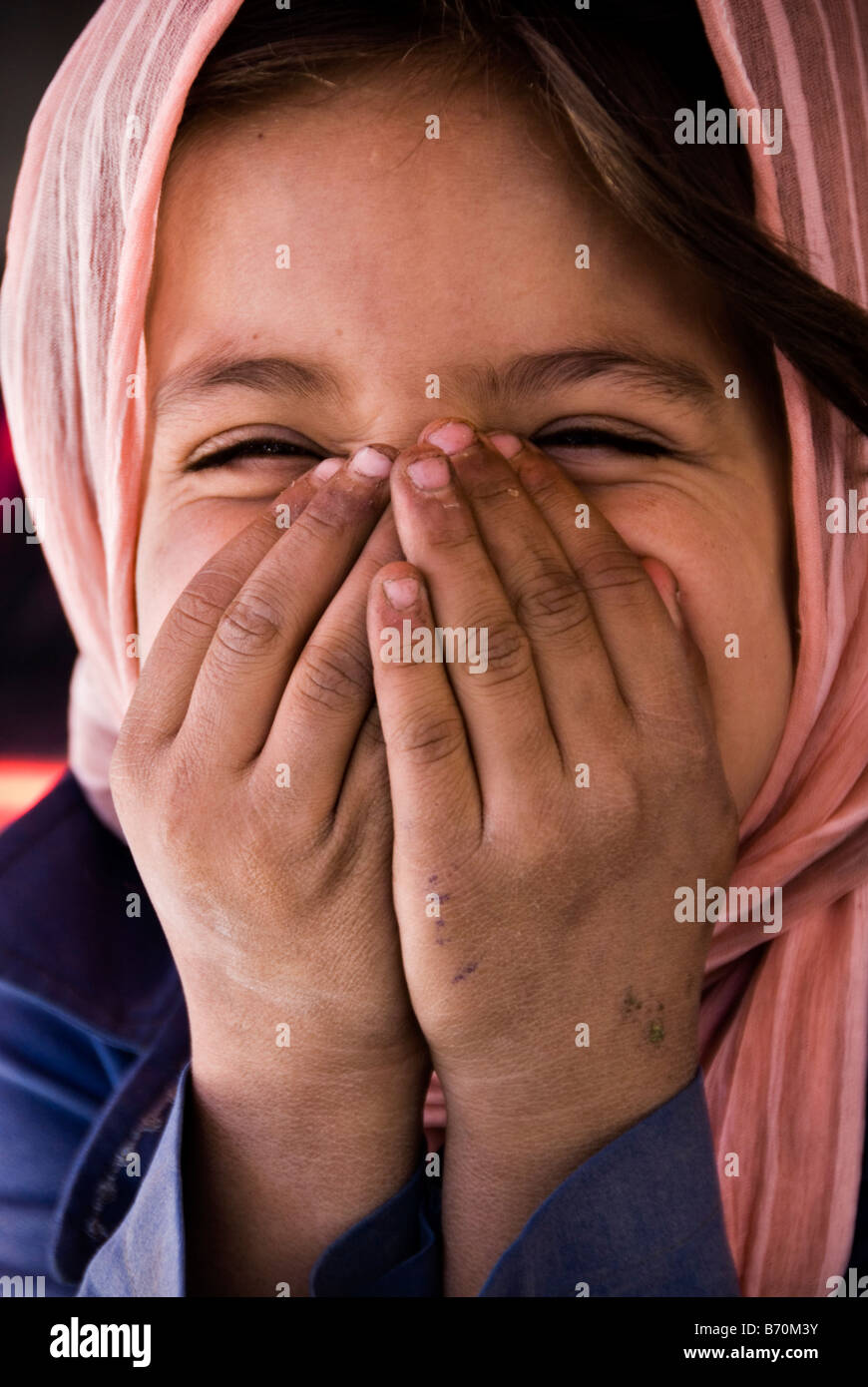 Persian girl with chador smiling Yadz Iran Stock Photo