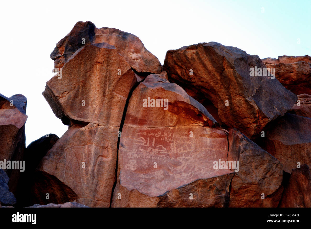 Rock engravings in Wadi Mathendous Stock Photo