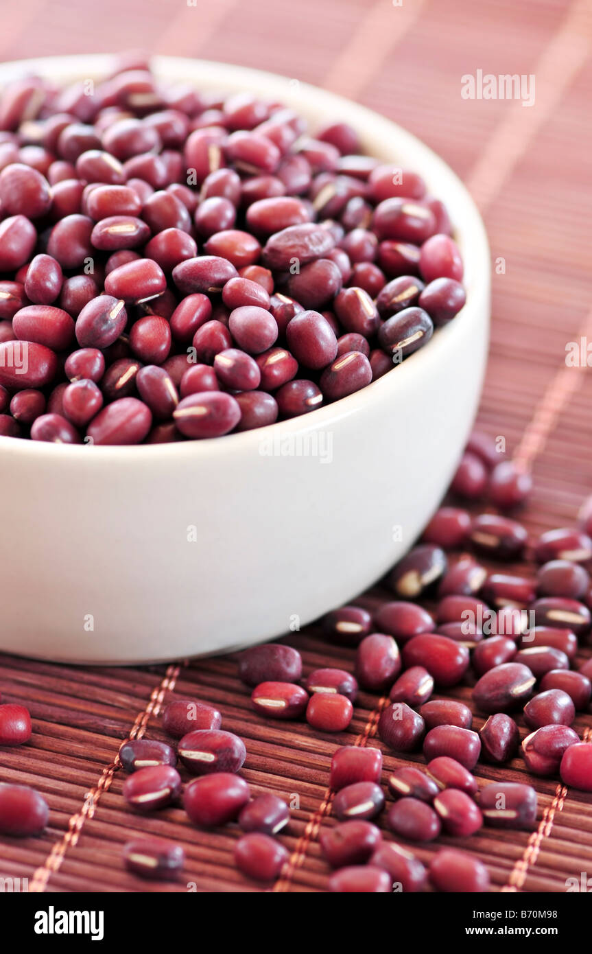 Dry red adzuki beans in a bowl Stock Photo