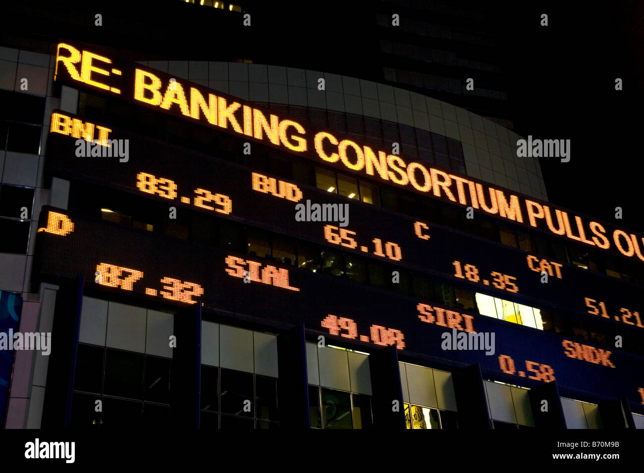 News and stock ticker in Times Square Manhattan New York City New York USA Stock Photo