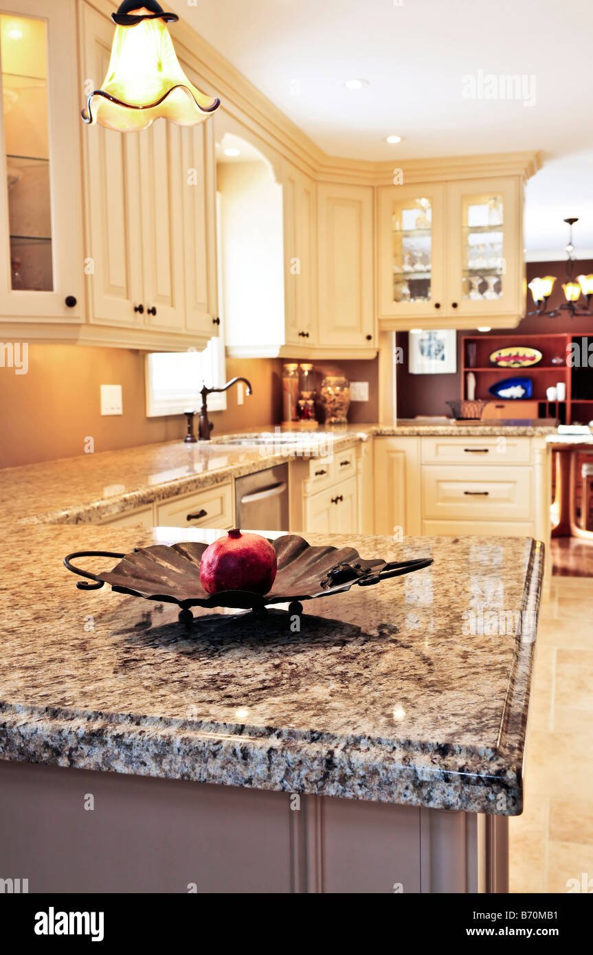 Interior of modern luxury kitchen with granite countertop Stock Photo