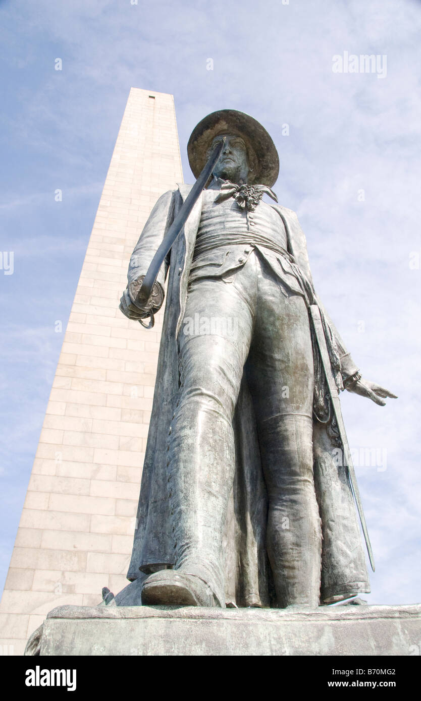 Bunker Hill Monument and statue of Col. William Prescott, Boston National Historical Park Stock Photo