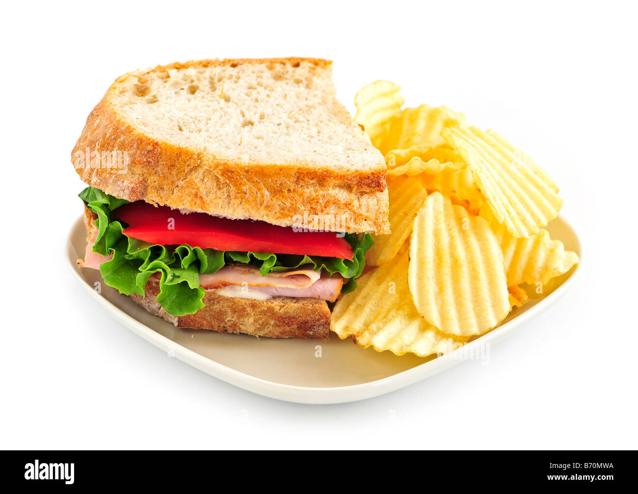 Sandwich with potato chips isolated on white background Stock Photo Alamy