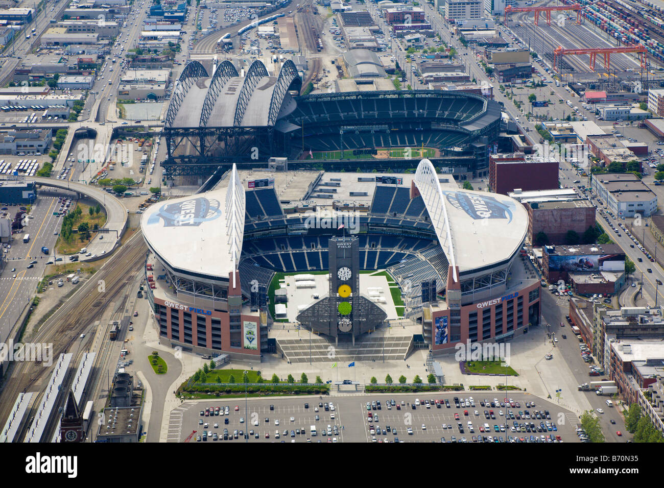 Professional baseball and football stadiums in downtown Seattle, Washington Stock Photo