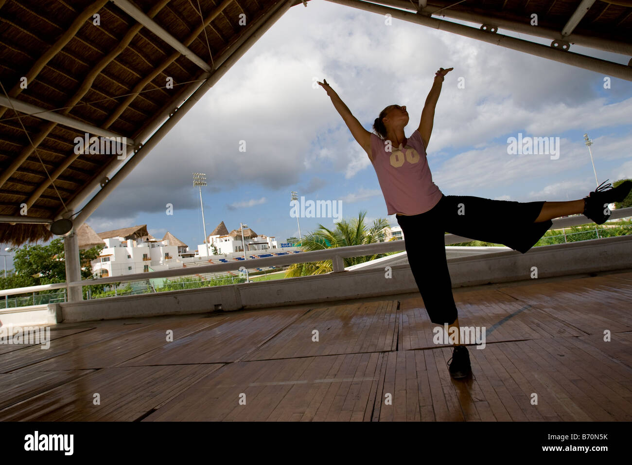 Salsa Dancers practising under a canopy in Playa Del Carmen Mexico Stock Photo
