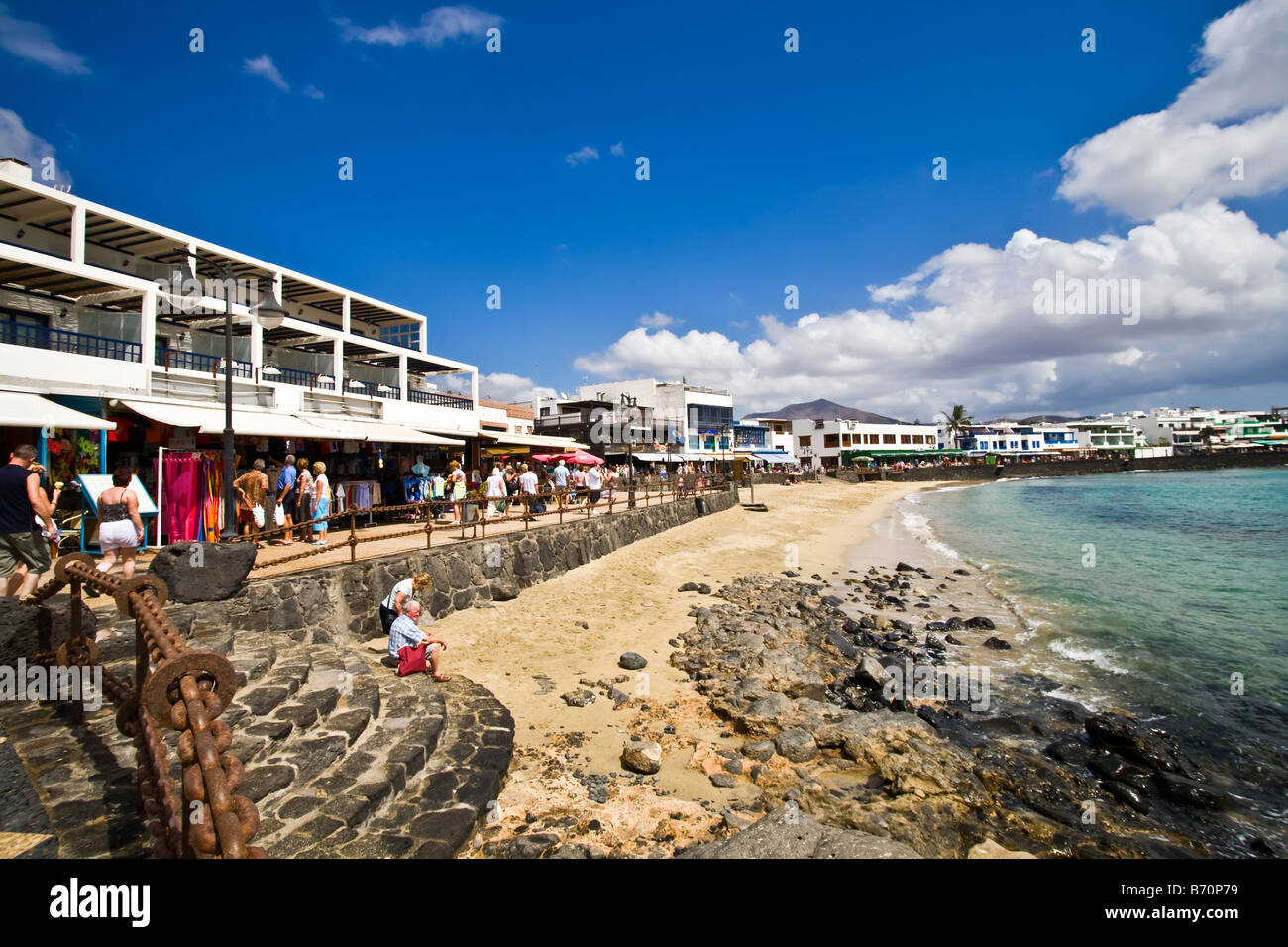 Playa Blanca Promenade walk beach restaurant shops Lanzarote Canary Islands Canaries Spain Europe Travel tourism Stock Photo