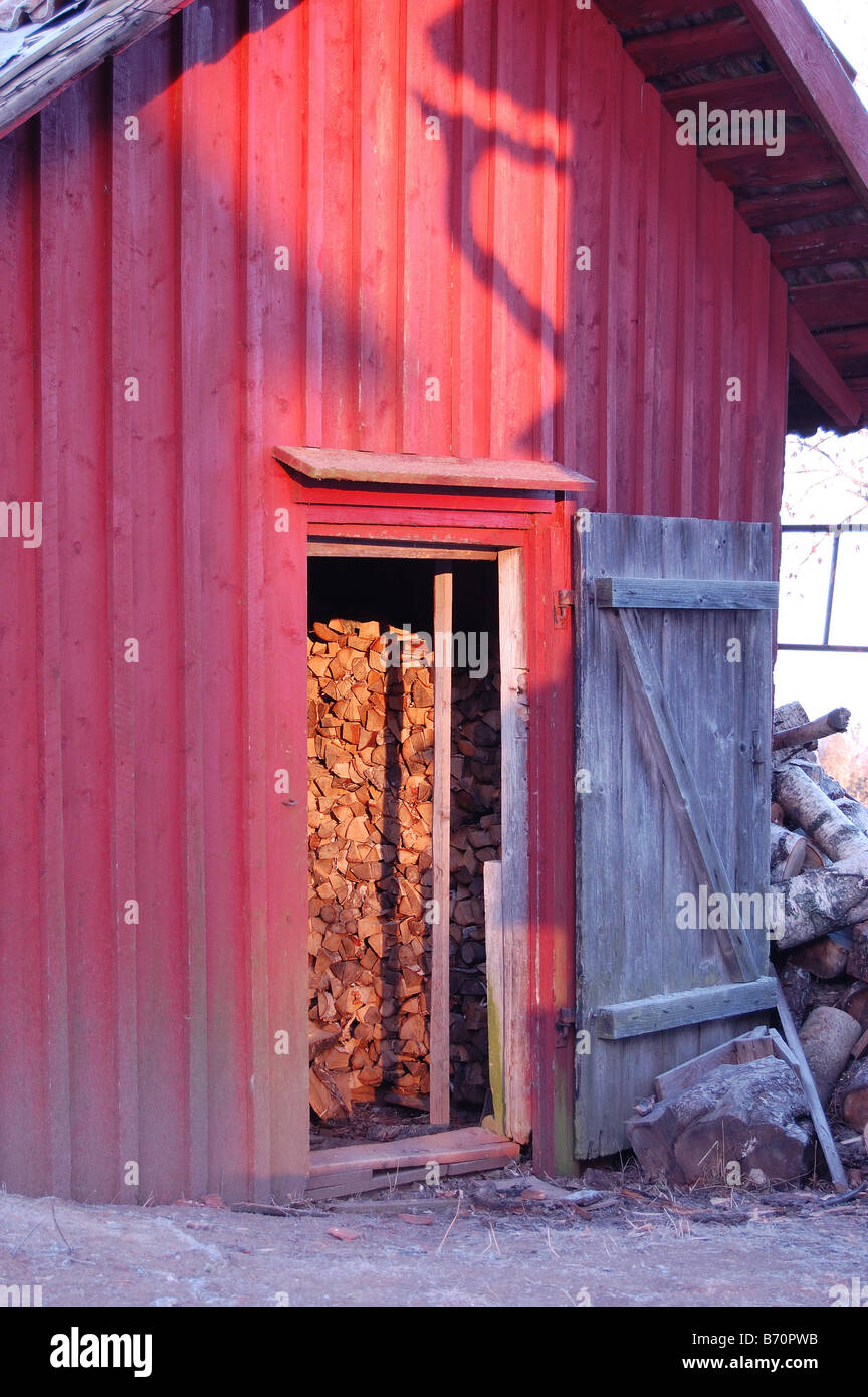 open door of traditional wood shed Stock Photo