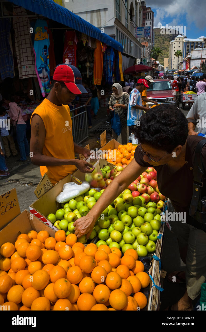 Fruit stall in open street market in Port Louis Mauritius Stock Photo