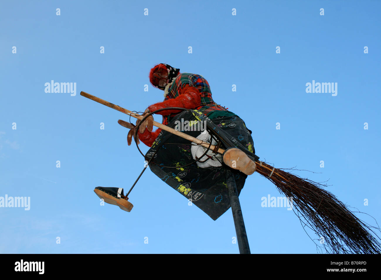 Witch riding a broomstick, Czech Republic; Stock Photo