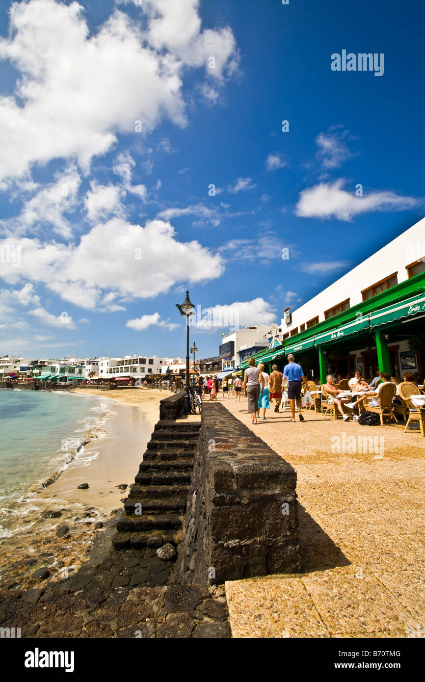 Playa Blanca Promenade walk beach restaurant shops Lanzarote Canary Islands Canaries Spain Europe Travel tourism Stock Photo