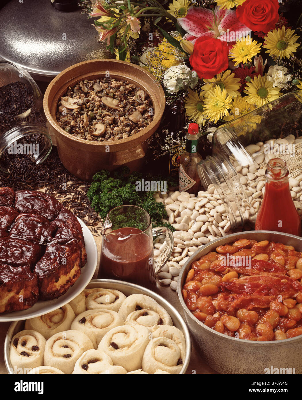 Recipes, wild rice casserole, chocolate rolls, barbecued lima beans