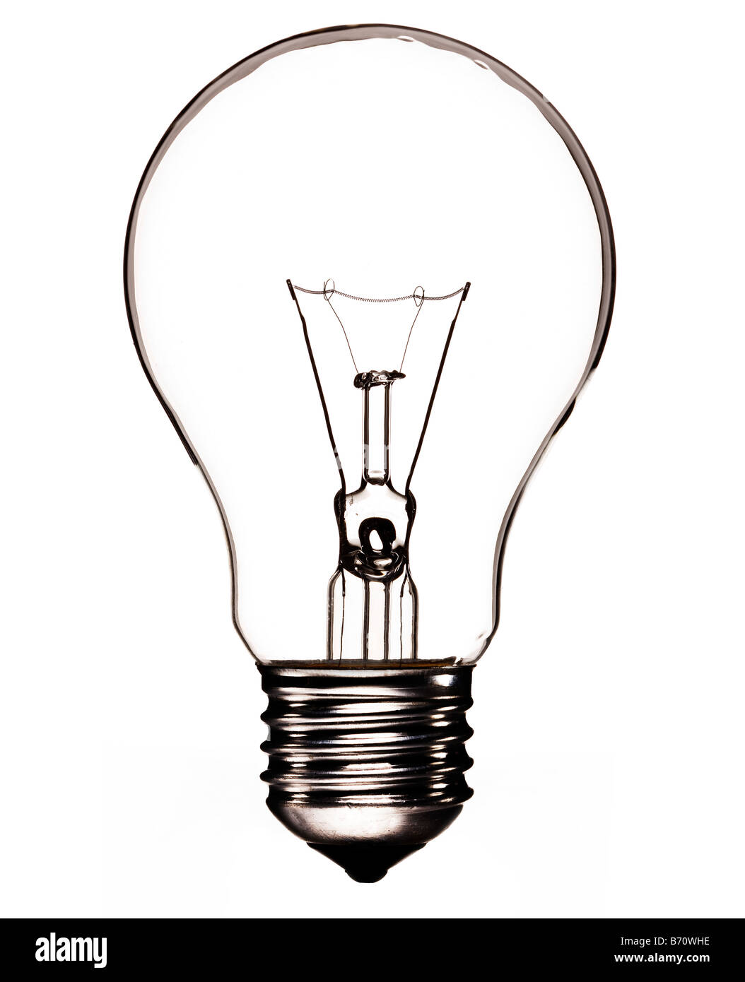 Transparent lightbulb with filament and Edison Screw or “ES” lamp fitting Stock Photo