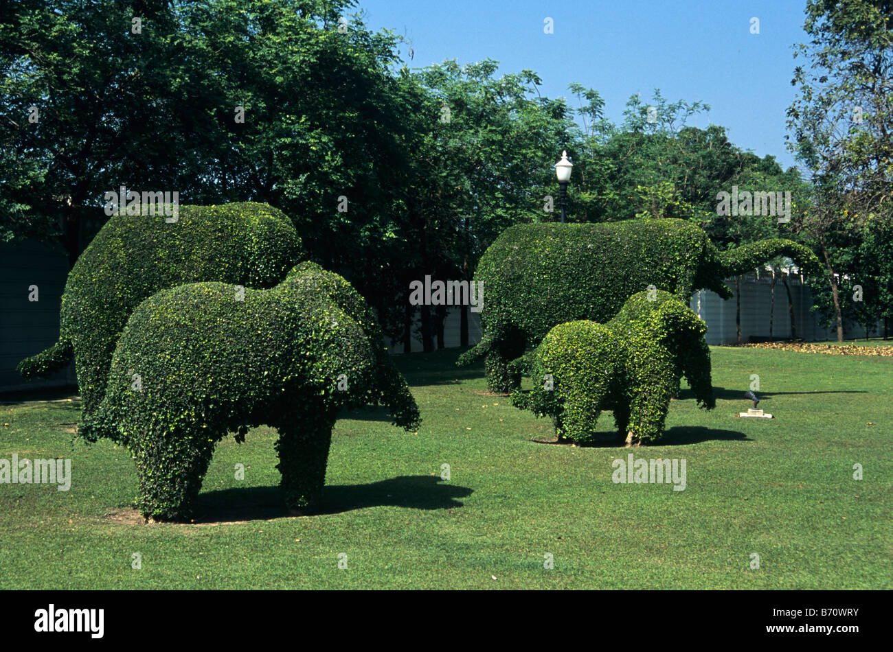 Bushes trimmed into Topiary Elephants in the Topiary Garden, Bang Pa-In Palace (Royal Summer Palace), Thailand Stock Photo
