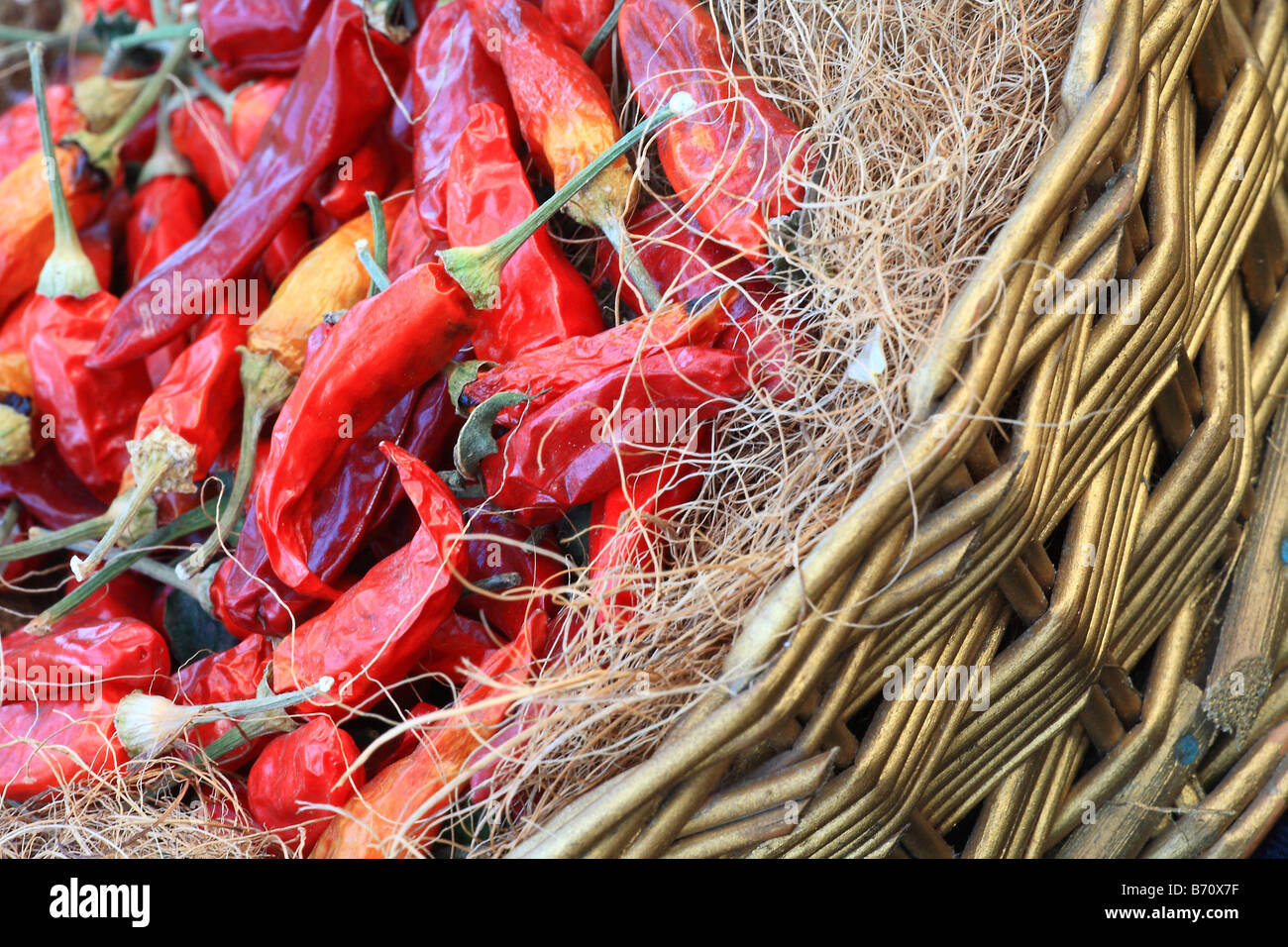 Red chillies in the basket Stock Photo