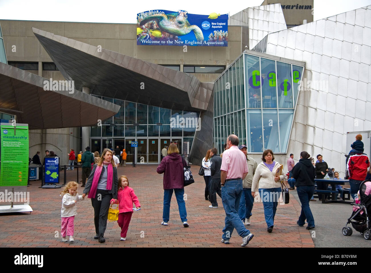 Entrance to the New England Aquarium in Boston Massachusetts USA Stock