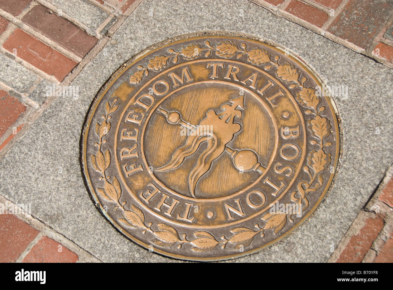 Sidewalk marker for the Freedom Trail, Boston, Massachusetts Stock Photo