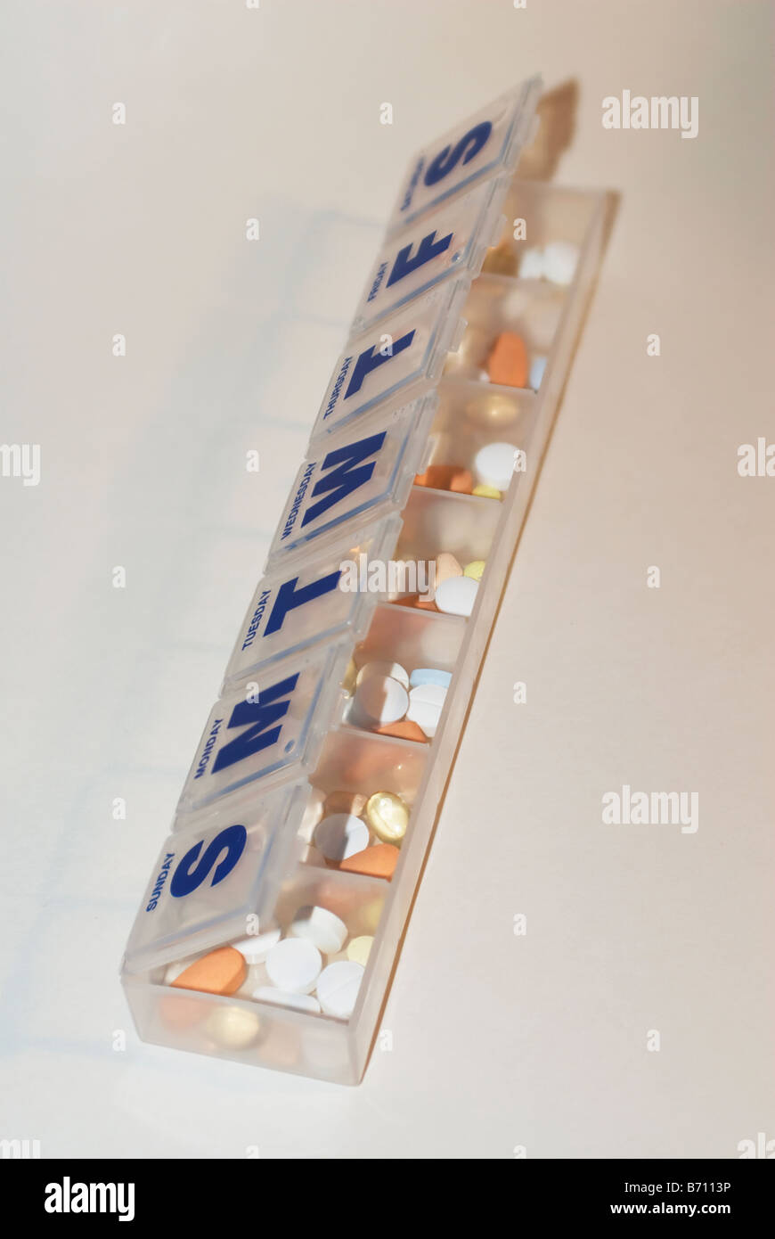 pill box with one week of medications Stock Photo