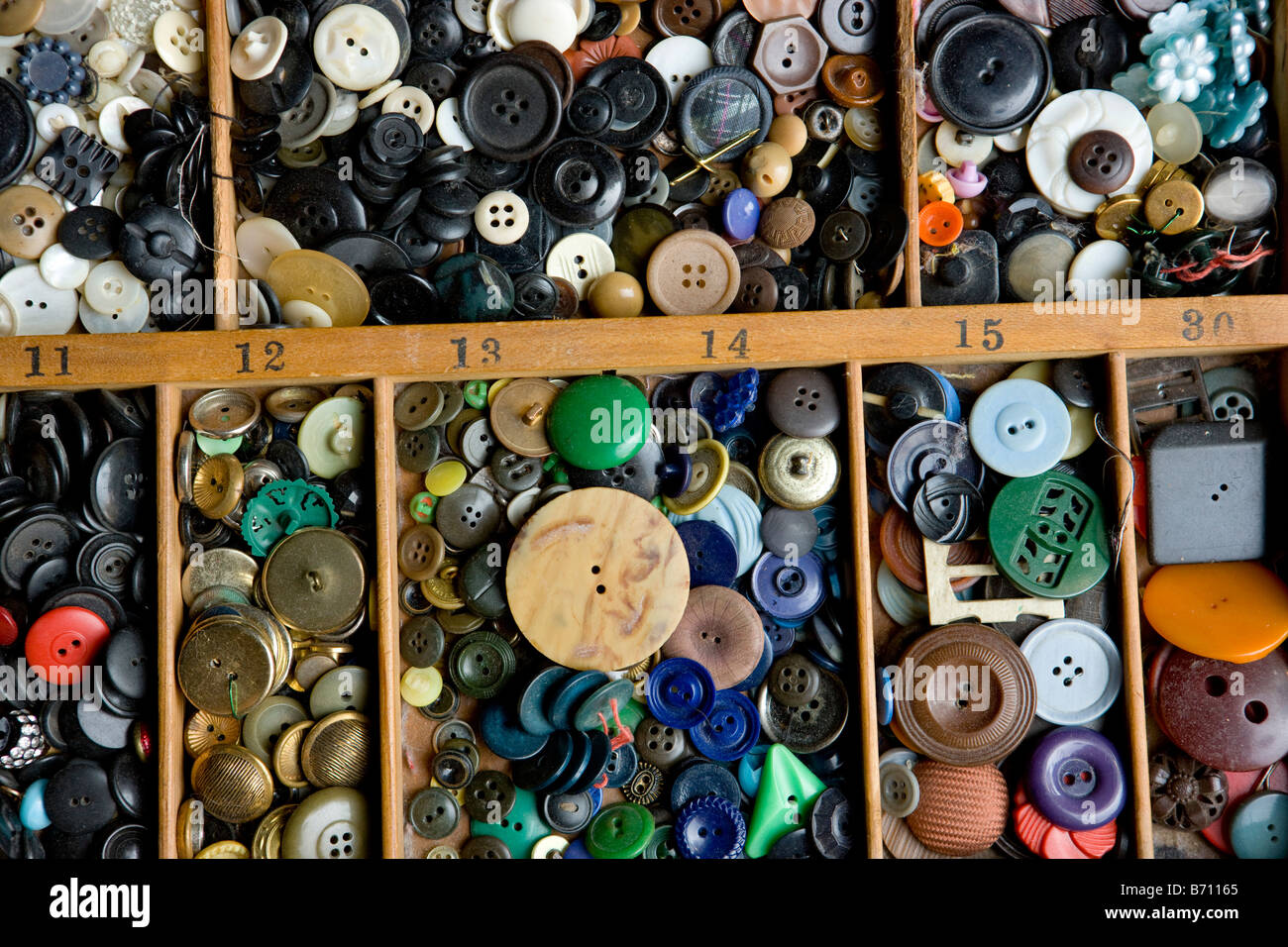 A Collection of Multi Colored Buttons Stock Photo