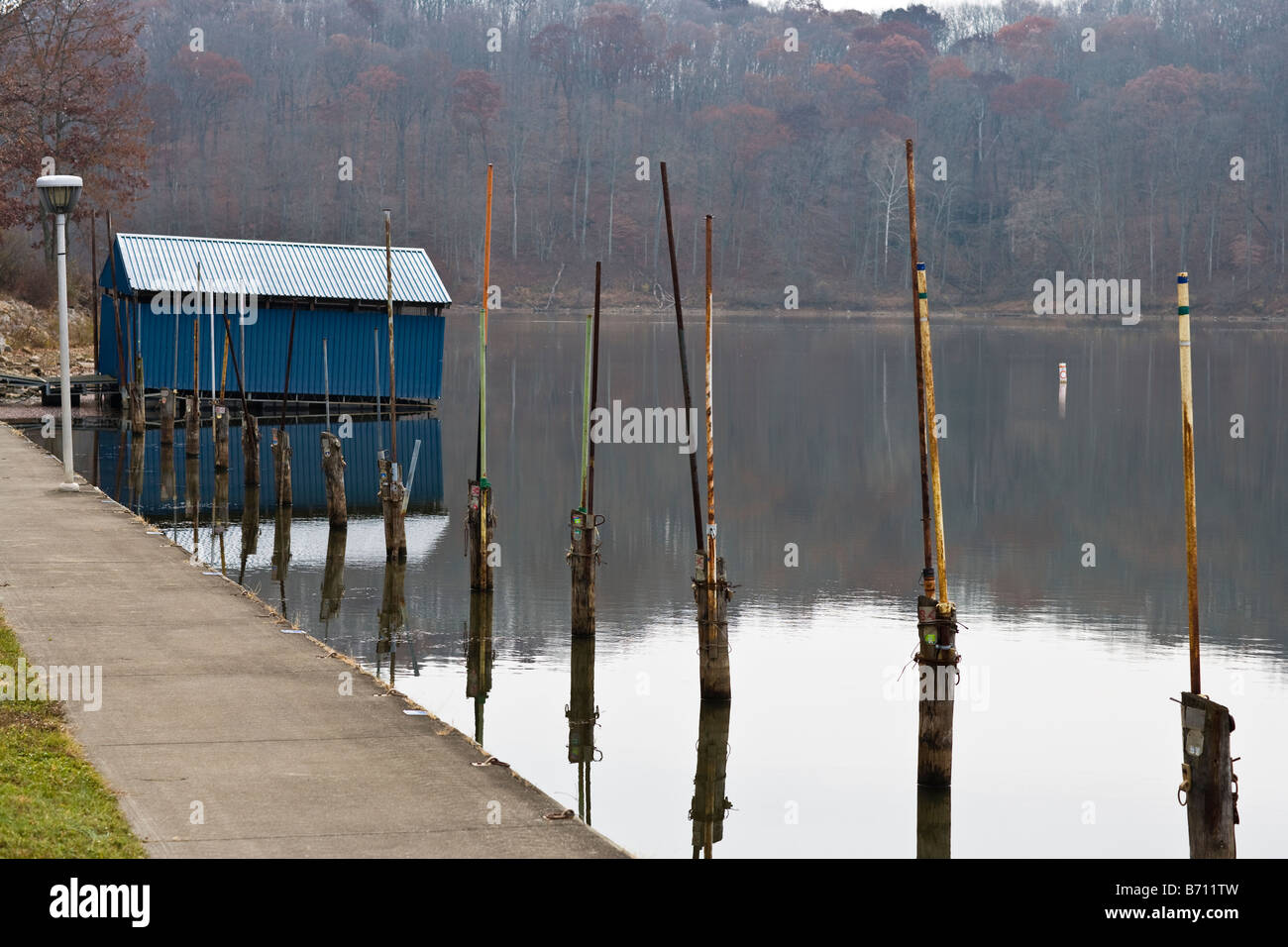 Dock at Burr Oak Lake Stock Photo Alamy