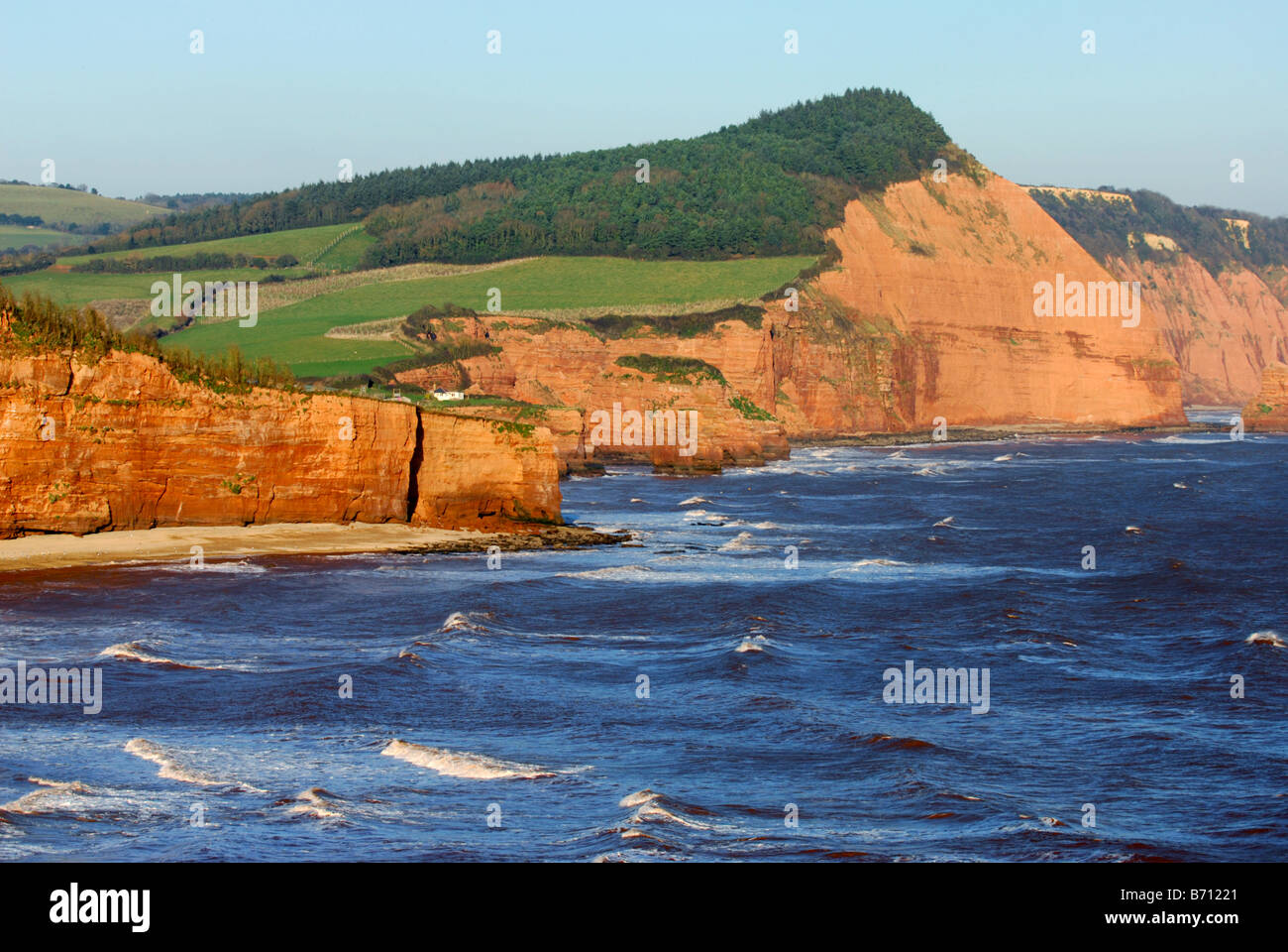 winter December sunlight on the Jurassic coastline between Budleigh Salterton and Sidmouth Stock Photo