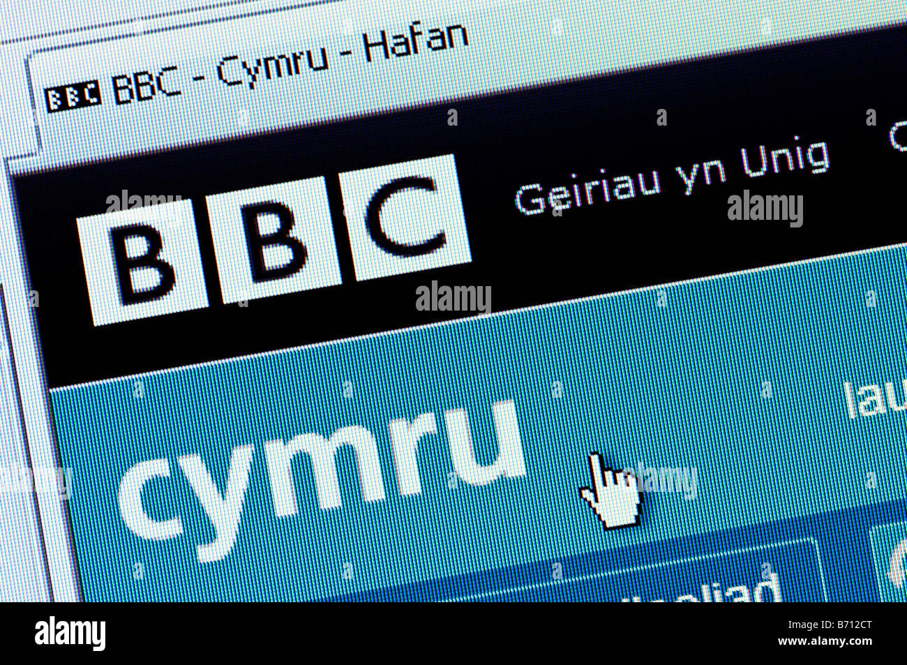 Macro screenshot of BBC Cymru website - the BBC's Welsh language service (Editorial use only) Stock Photo